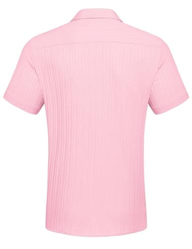 COOFANDY Mens Beach Shirt Short Sleeve Button Down Shirts Summer Beach Shirt Untucked Shirts for Men Pink - View 6