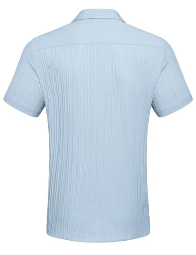 COOFANDY Men's Casual Button Down Shirts Short Sleeve Textured Linen Summer Beach Shirt with Pocket Light Blue - View 6