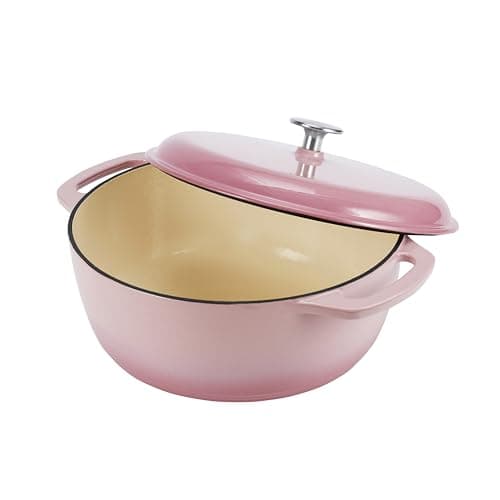 Amazon Basics Cast Iron Dutch Oven Pot with Lid, Enameled, Round, Dual Handles, Heavy-Duty, Medium, 6-Quart, Light Pink - View 3