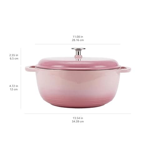 Amazon Basics Cast Iron Dutch Oven Pot with Lid, Enameled, Round, Dual Handles, Heavy-Duty, Medium, 6-Quart, Light Pink - View 4
