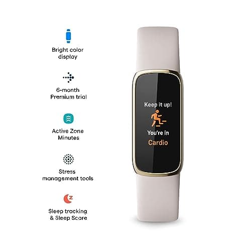 Fitbit Luxe-Fitness and Wellness-Tracker with Stress Management, Sleep-Tracking and 24/7 Heart Rate, One Size S L Bands Included, Lunar White/Soft Gold Stainless Steel, 1 Count - View 2