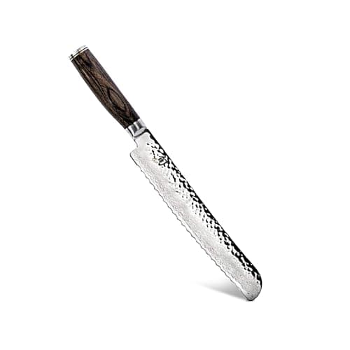 Shun Premier 9" Bread Knife, Handcrafted Japanese Serrated Knife, VG-MAX Core with Damascus Stainless Steel Cladding, Pakkawood Handle, Slicing Tool for Professional and Home Chefs