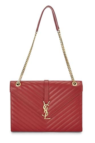 Yves Saint Laurent, Pre-Loved Red Calfskin Envelope Shoulder Bag Large, Red