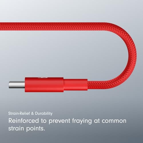 Beats USB-A to USB-C Woven Cable Fast Charging Durable and Tangle-Free Design Compatible Charger for Apple & Android USB-C Devices (1.5 m, 5 ft) - Rapid Red - View 5
