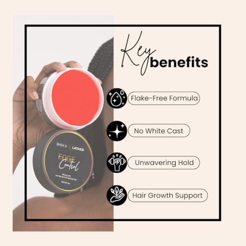 BASK & LATHER Strong Hold Edge Control Gel with Castor Oil, Non-Greasy, Non-Flaking, No White Cast, Long Lasting, Supports Hair Growth, Natural Formula, For All Hair Types, 5.3 Fl Oz - View 4
