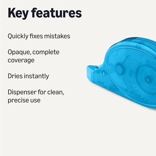 Amazon Basics White Out Correction Tape with Dispenser, 2-Count Pack, Fast, Clean and Easy to Use Tear-Resistant Tape Office or School Supplies, Green, Orange, Purple, Red, Blue - View 2
