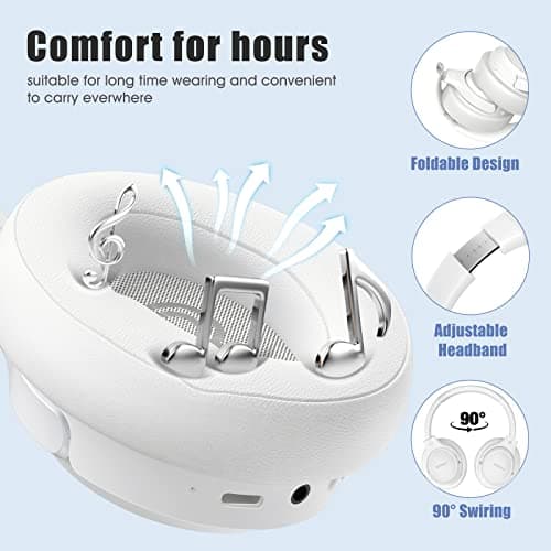 BERIBES Bluetooth Headphones Over Ear, 65H Playtime and 6 EQ Music Modes Wireless Headphones with Mic, HiFi Stereo Foldable Lightweight Headset, Deep Bass for Home Office Cellphone PC Etc.(White) - View 4