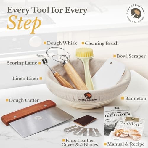 Superbaking Banneton Bread Proofing Basket, Sourdough Bread Baking Supplies, Round 9 Inch Sourdough Starter Kit, Proofing Basket for Baking, Bread Making Supplies Tools, Banneton Basket Gift Set - View 3
