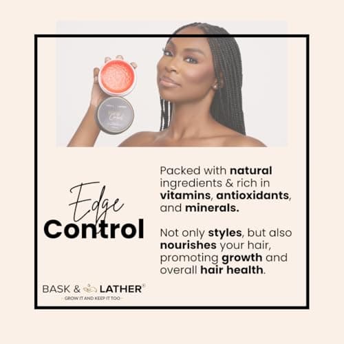 BASK & LATHER Strong Hold Edge Control Gel with Castor Oil, Non-Greasy, Non-Flaking, No White Cast, Long Lasting, Supports Hair Growth, Natural Formula, For All Hair Types, 5.3 Fl Oz - View 2