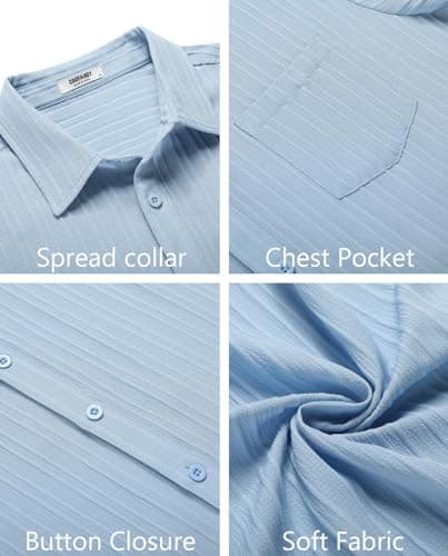 COOFANDY Men's Casual Button Down Shirts Short Sleeve Textured Linen Summer Beach Shirt with Pocket Light Blue - View 5