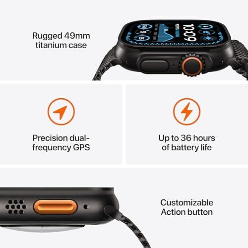 Apple Watch Ultra 2 [GPS + Cellular 49mm] Smartwatch, Sport Watch with Black Titanium Case with Black Trail Loop - S/M. Fitness Tracker, Precision GPS, Action Button, Carbon Neutral - View 3