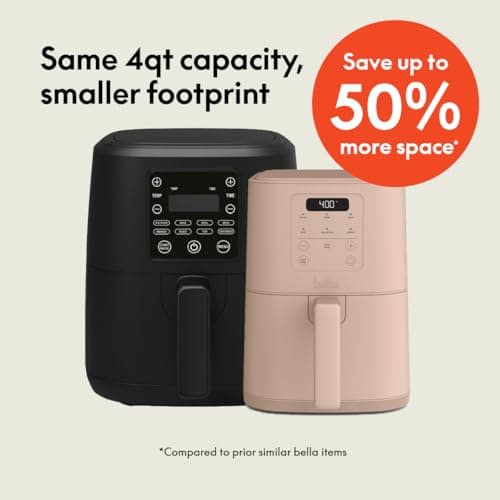 bella 4Qt Slim Air Fryer, Fits-anywhere™ Kitchenware, EverGood™ Ceramic Nonstick Coating, Adjustable Temperature, 6 Preset Cooking Options, 60 Min Auto Shutoff w Audible Tone, 3.3lb Capacity, Blossom - View 2
