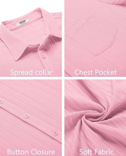 COOFANDY Mens Beach Shirt Short Sleeve Button Down Shirts Summer Beach Shirt Untucked Shirts for Men Pink - View 5