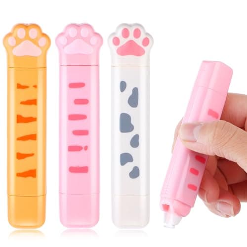 Bewudy 3 Pcs White Out Correction Tape 2 in 1 Double Head Dual Use, Cat Paw Shaped Correction Tape and Roller Double Sided Dispensing Glue Combo, for Kids Students Office School Supplies