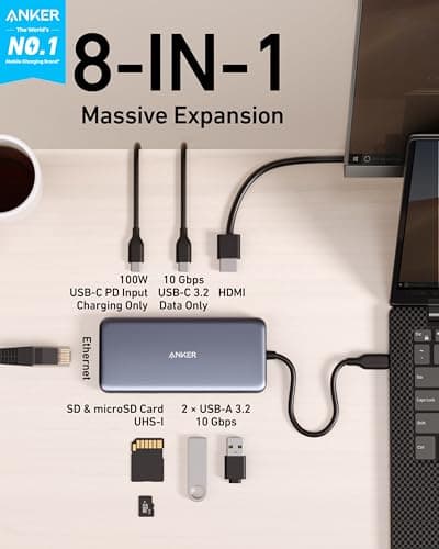 Anker 555 USB-C Hub (8-in-1), with 100W Power Delivery, 4K 60Hz HDMI Port, 10Gbps USB C and 2 A Data Ports, Ethernet microSD SD Card Reader, for MacBook Pro More - View 2