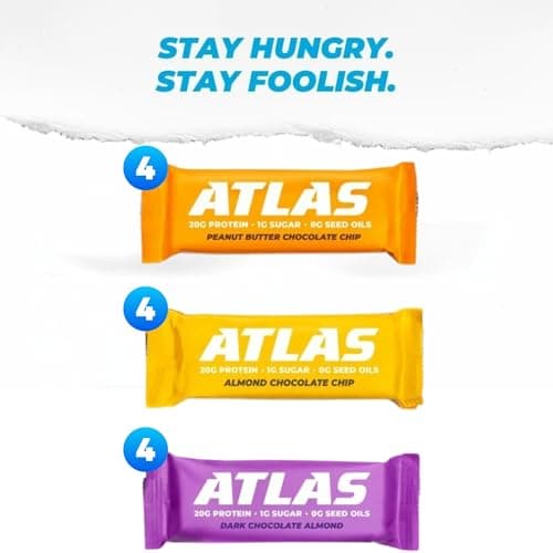 Atlas Protein Bar, 20g Protein, 1g Sugar, Clean Ingredients, Gluten Free (Whey Variety, 12 Count (Pack of 2)) - View 3