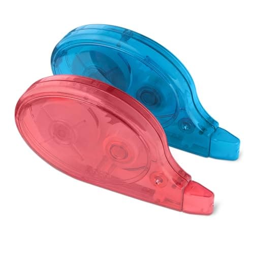 Amazon Basics White Out Correction Tape with Dispenser, 2-Count Pack, Fast, Clean and Easy to Use Tear-Resistant Tape Office or School Supplies, Green, Orange, Purple, Red, Blue
