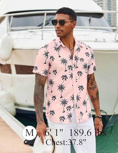 COOFANDY Mens Hawaiian Floral Shirts Tropical Beach Shirt Short Sleeve Casual Button Down Shirts - View 5