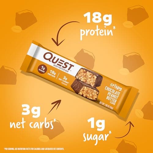 Quest Nutrition Crispy Chocolate Peanut Butter Hero Protein Bar, 18g Protein, 1g Sugar, 3g Net Carb, Gluten Free Protein Snack, Keto Friendly, 4 Count - View 4