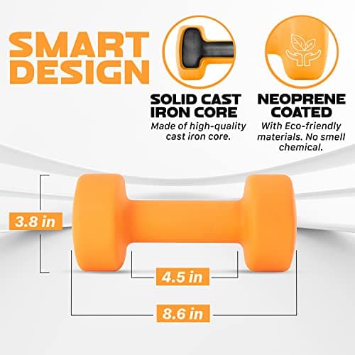 Yes4All Neoprene Coated Dumbbell Hand Weight Sets of 2 - Multiple Weight Options with 15 Colors, Anti-roll, Anti-Slip, Hexagon Shape - View 2