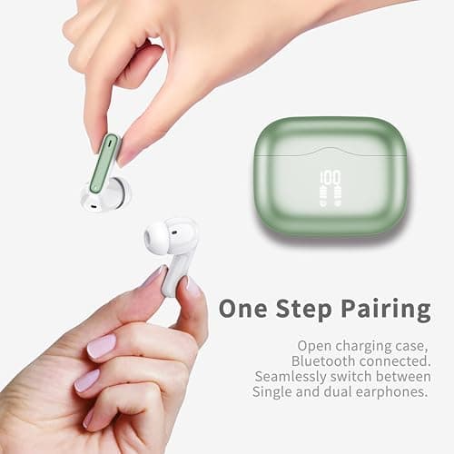 Wireless Earbuds, Bluetooth 5.4 Headphones in Ear with 4 ENC Noise Cancelling Mic, New Wireless Earphones HiFi Stereo Deep Bass 40H Playtime, In-Ear Bluetooth Earbuds LED Display IP7, USB-C, Green - View 4