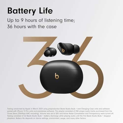 Beats Studio Buds + | True Wireless Noise Cancelling Earbuds, Enhanced Apple & Android Compatibility, Built-in Microphone, Sweat Resistant Bluetooth Headphones, Spatial Audio - Black/Gold - View 3