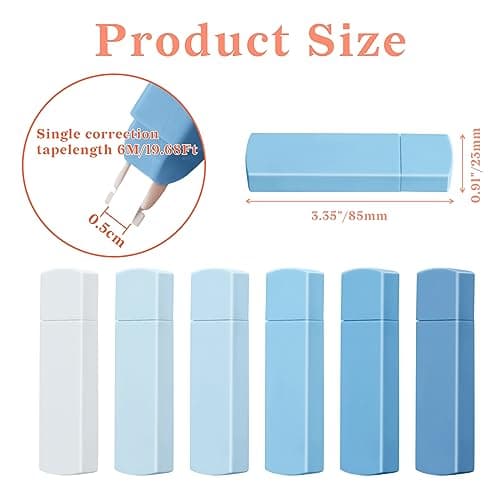 Temiary 6Pcs Mini White Correction Tapes, Quick Dry Smooth Pull Out for Writing, Aesthetic Cute Correction Tape Set Easy To Use for Students School Office Supplies (Blue) - View 2