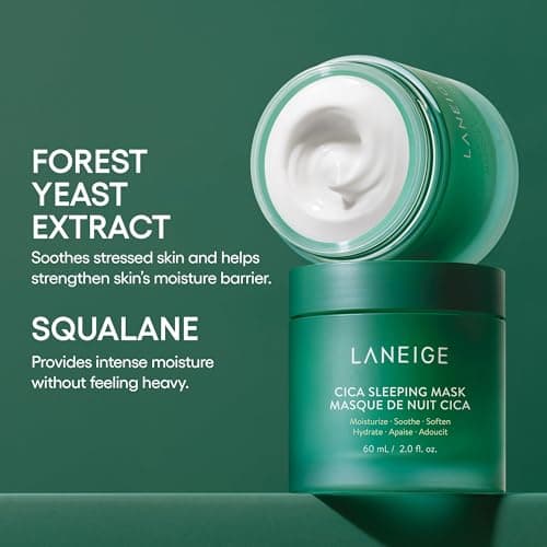 LANEIGE Cica Sleeping Mask: Korean Overnight Mask, Hypoallergenic, Fermented Forest Yeast Extract, Madecassosides, Soothe Stressed Skin, Barrier-Boosting, Dryness, Redness - View 4