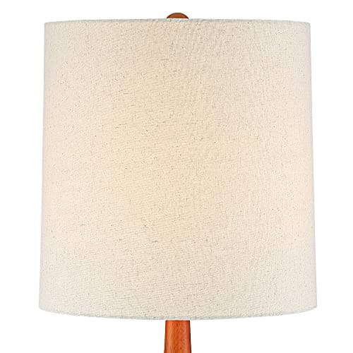 360 Lighting Andi Mid Century Modern Table Lamp 24.5" High Hammered Bronze Ceramic Wood Off White Tall Drum Shade for Living Room Bedroom House Bedside Nightstand Home Office (Color May Vary) - View 6