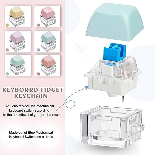 Taiyin 6 Pcs Keyboard Fidget Toy Fidget Clicker Keyboard Keychain Decompression Toys Button Stress Relief Gifts for Adult to Relief Stress Pass the Time(Macaron Colors) - View 4