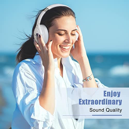 BERIBES Bluetooth Headphones Over Ear, 65H Playtime and 6 EQ Music Modes Wireless Headphones with Mic, HiFi Stereo Foldable Lightweight Headset, Deep Bass for Home Office Cellphone PC Etc.(White) - View 5
