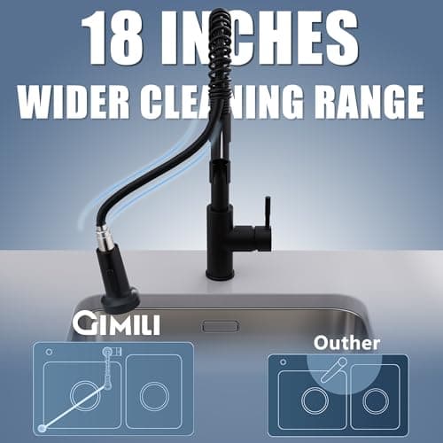 GIMILI Black Kitchen Faucet with Pull Down Sprayer Single Hole Spring Kitchen Sink Faucet, Suitable for Farmhouses, RV, Laundry Room, Outdoor, and Campers. Llave para fregadero de cocina - View 4