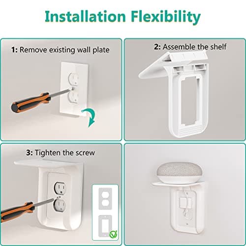 WALI Outlet Shelf Wall Holder, Bathroom Shelf up to 10lbs Standard Vertical Duplex Wall Organizer for Smart Home Decor Space Saving Power Tools, Toothbrush (OLS001-W), 1 Pack, White - View 6