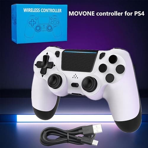 MOVONE Wireless Controller Dual Vibration Game Joystick Controller for Ps4 Controller/Slim/Pro,Compatible with PS4 Console (white+black) - View 6