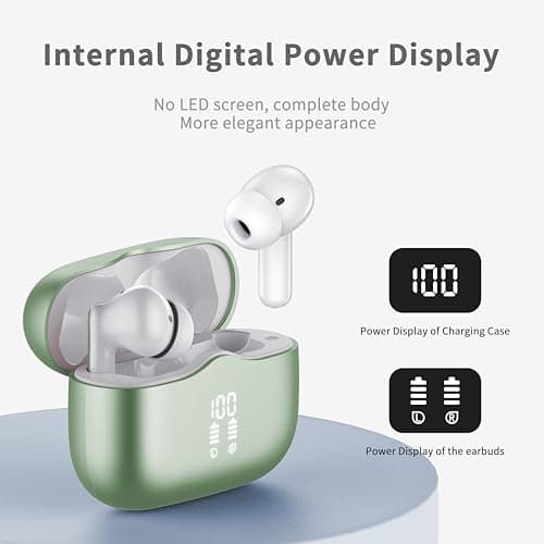 Wireless Earbuds, Bluetooth 5.4 Headphones in Ear with 4 ENC Noise Cancelling Mic, New Wireless Earphones HiFi Stereo Deep Bass 40H Playtime, In-Ear Bluetooth Earbuds LED Display IP7, USB-C, Green - View 5