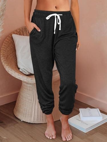 Baggy Sweatpants for Women with Pockets Lounge Casual Pajama Pants Spring Joggers Summer Beach Vacation Clothes Outfits 2025 Black S