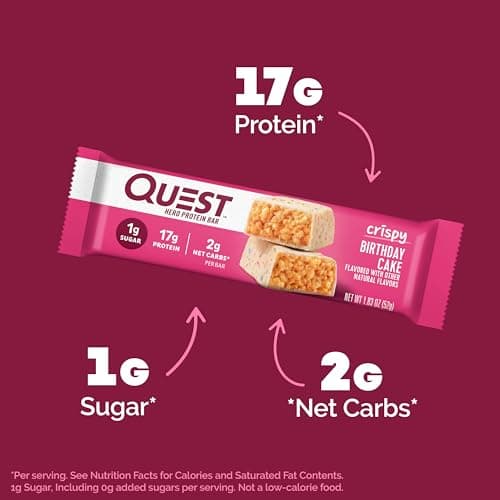 Quest Nutrition Crispy Birthday Cake Hero Protein Bar, 17g Protein, 1g Sugar, 2g Net Carbs, Gluten Free Protein Snack, Keto Friendly, 12 Count - View 3