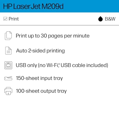 HP LaserJet M209d Laser Printer, Black and White, Automatic Duplex, USB Connection Only (Cable Included), Ideal in Home Office (8J9L0F) - View 2