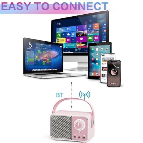 Dosmix Kawaii Room Decor, Retro Bluetooth Speaker,Wireless Bluetooth Speakers, Pink Cute Old Fashion Style for Kitchen Desk Bedroom Office Party Outdoor Vintage Accessories (Tender Pink) - View 5