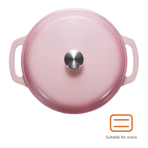 Amazon Basics Cast Iron Dutch Oven Pot with Lid, Enameled, Round, Dual Handles, Heavy-Duty, Medium, 6-Quart, Light Pink - View 2