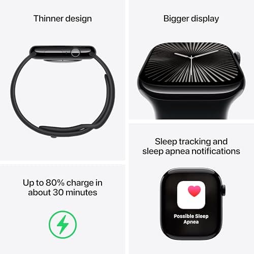 Apple Watch Series 10 [GPS 46mm case] Smartwatch with Jet Black Aluminium Case with Black Sport Band - M/L. Fitness Tracker, ECG App, Always-On Retina Display, Water Resistant - View 4