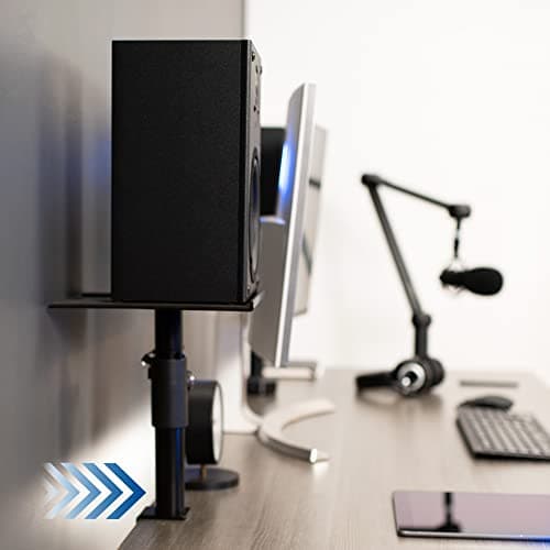 VIVO Clamp-on Speaker Stand Desk Mount Set, 10 x 9 inch Trays, Height Adjustment and Tilt, Universal Audio Holders for Computer and Bookshelf Speakers, Elevated Sound, 2 Pack, Black, MOUNT-SP01CB - View 8