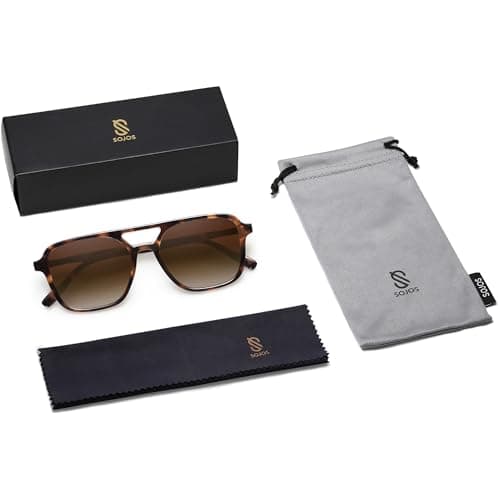 SOJOS Retro Aviator Sunglasses for Women Men,Trendy Rectangle Womens Mens Shades Sun Glasses SJ2202 Tortoise Frame Brown Grading Lens - View 7