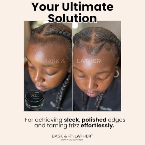 BASK & LATHER Strong Hold Edge Control Gel with Castor Oil, Non-Greasy, Non-Flaking, No White Cast, Long Lasting, Supports Hair Growth, Natural Formula, For All Hair Types, 5.3 Fl Oz - View 5