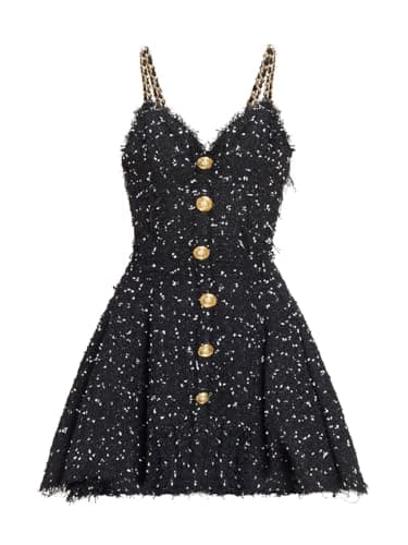 Balmain, Tweed A-Line Minidress, 36 (4), Noir Blanc