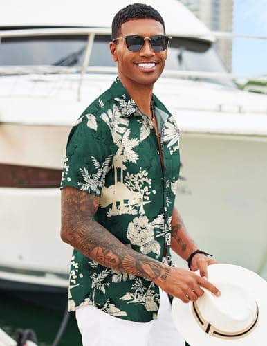 COOFANDY Mens Hawaiian Shirts Short Sleeve Button Down Aloha Shirts Casual Beach Clothes - View 2