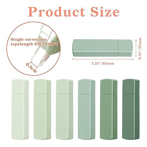 Temiary 6Pcs Mini White Correction Tapes, Quick Dry Smooth Pull Out for Writing, Aesthetic Cute Correction Tape Set Easy To Use for Students School Office Supplies (Green) - View 3