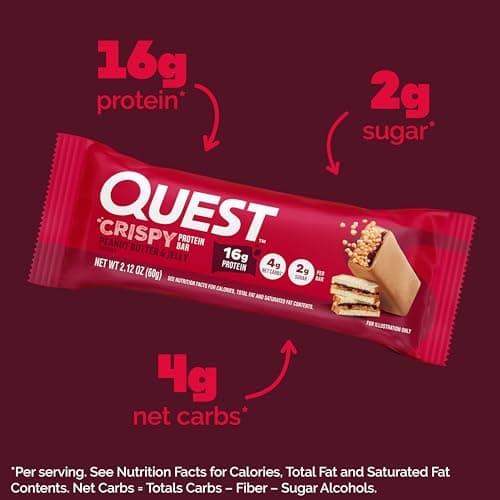 Quest Nutrition Crispy Peanut Butter & Jelly 16g Protein Bar, 2g Sugar, 4g Net Carbs, Gluten Free Snack, Keto Friendly, 12 Count - View 3