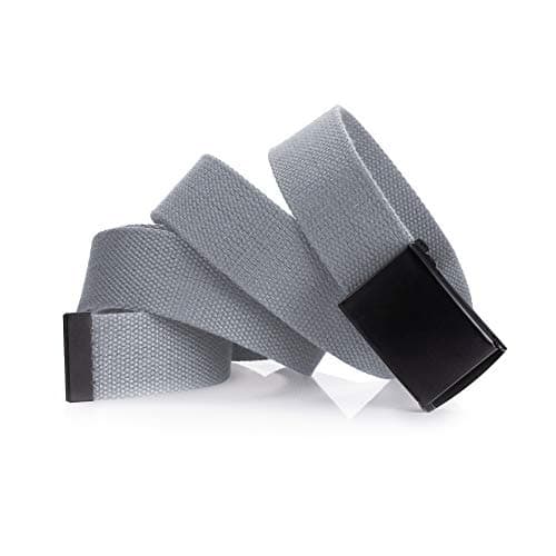 Mile High Life Cut To Fit Canvas Web Belt Size Up to 52" with Flip-Top Solid Black Military Buckle (3 Pack Yellow/Sky Blue/Gray) - View 5
