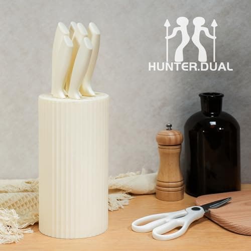 HUNTER.DUAL Knife Set, 8-Piece Kitchen Knife Set for Chef, Sharp Knife Set with Universal Knife Block, Anti-Rust Kitchen Knife Block Set, Ergonomical Design (White) - View 7